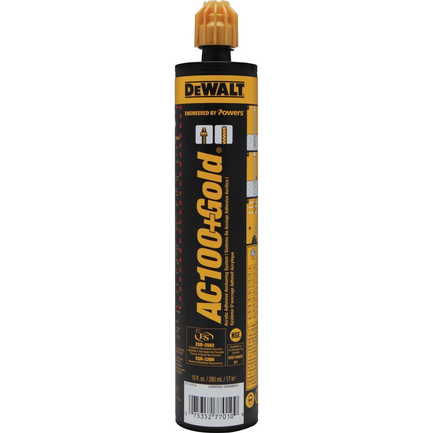 DeWalt 8478SD-PWR AC100+GOLD Vinylester Injection Adhesive Anchor System 10oz